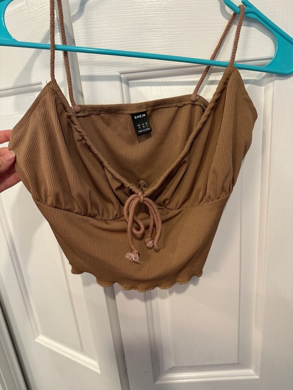 SHEIN Brown Ribbed Drawstring Cami Tank